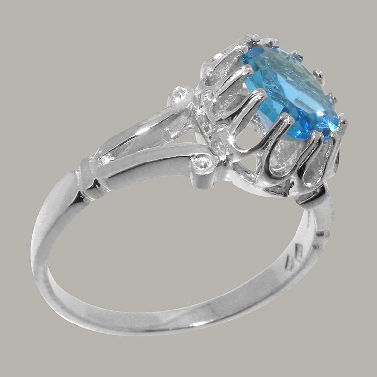 For Sale:  Solid 9k White Gold Natural Blue Topaz Womens Solitaire Ring Customizable 3