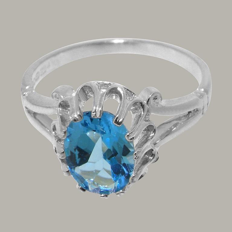 For Sale:  Solid 9k White Gold Natural Blue Topaz Womens Solitaire Ring Customizable 5