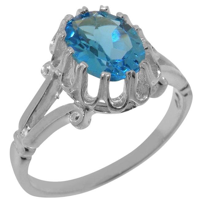 For Sale:  Solid 9k White Gold Natural Blue Topaz Womens Solitaire Ring Customizable