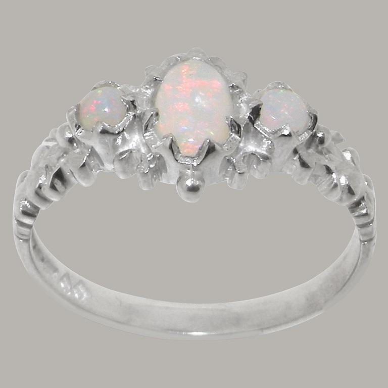 For Sale:  Solid 9K White Gold Natural Opal womens Trilogy Ring - Customizable 3