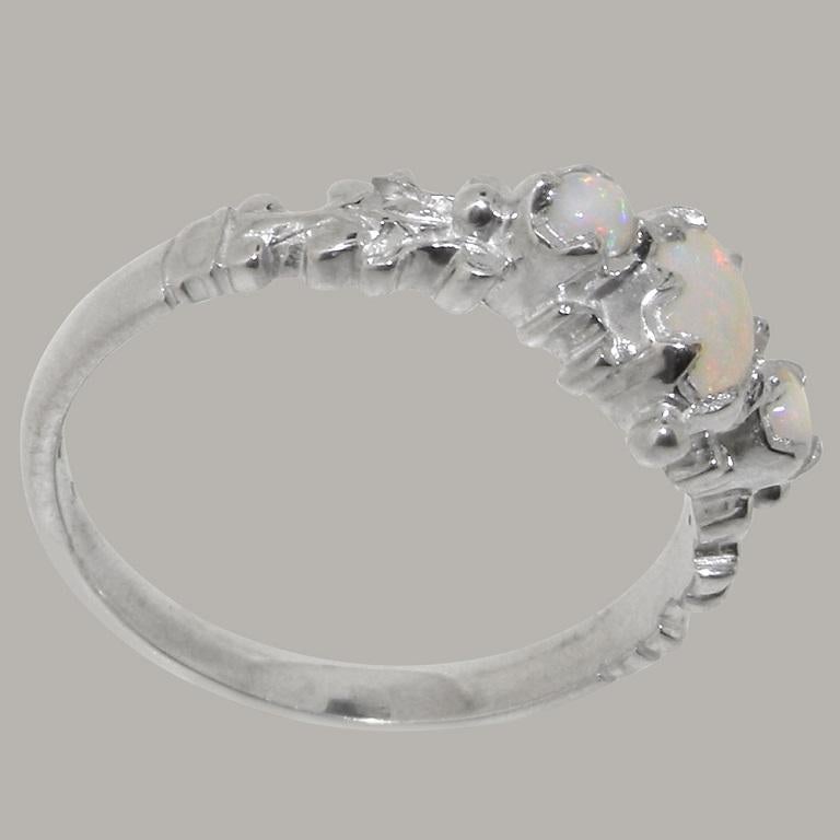 For Sale:  Solid 9K White Gold Natural Opal womens Trilogy Ring - Customizable 4