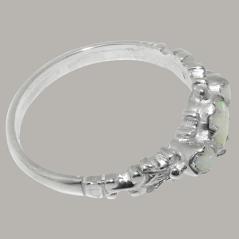 For Sale:  Solid 9K White Gold Natural Opal womens Trilogy Ring - Customizable 5