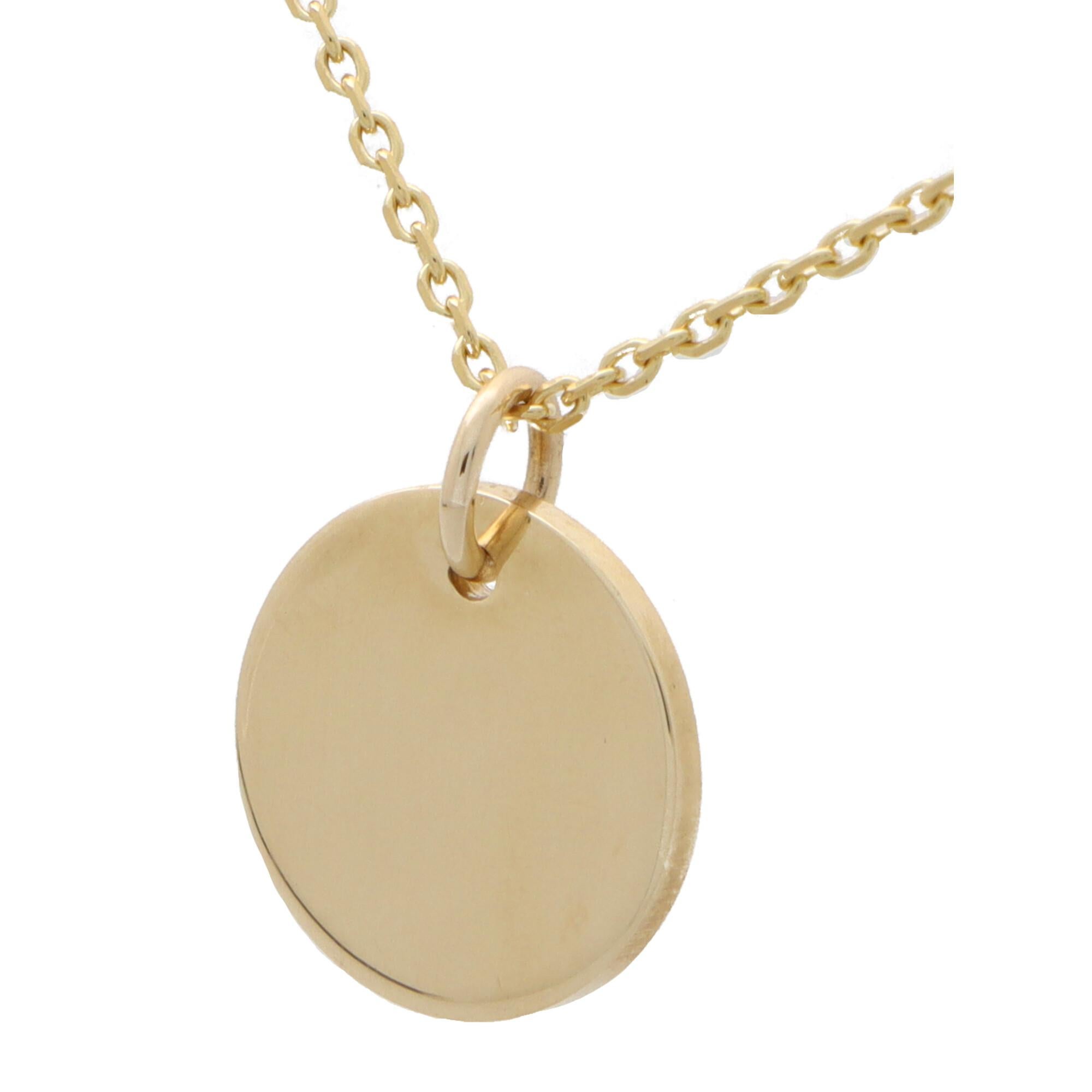 Modern Solid 9k Yellow Gold Circular Disc Pendant / Cham For Sale