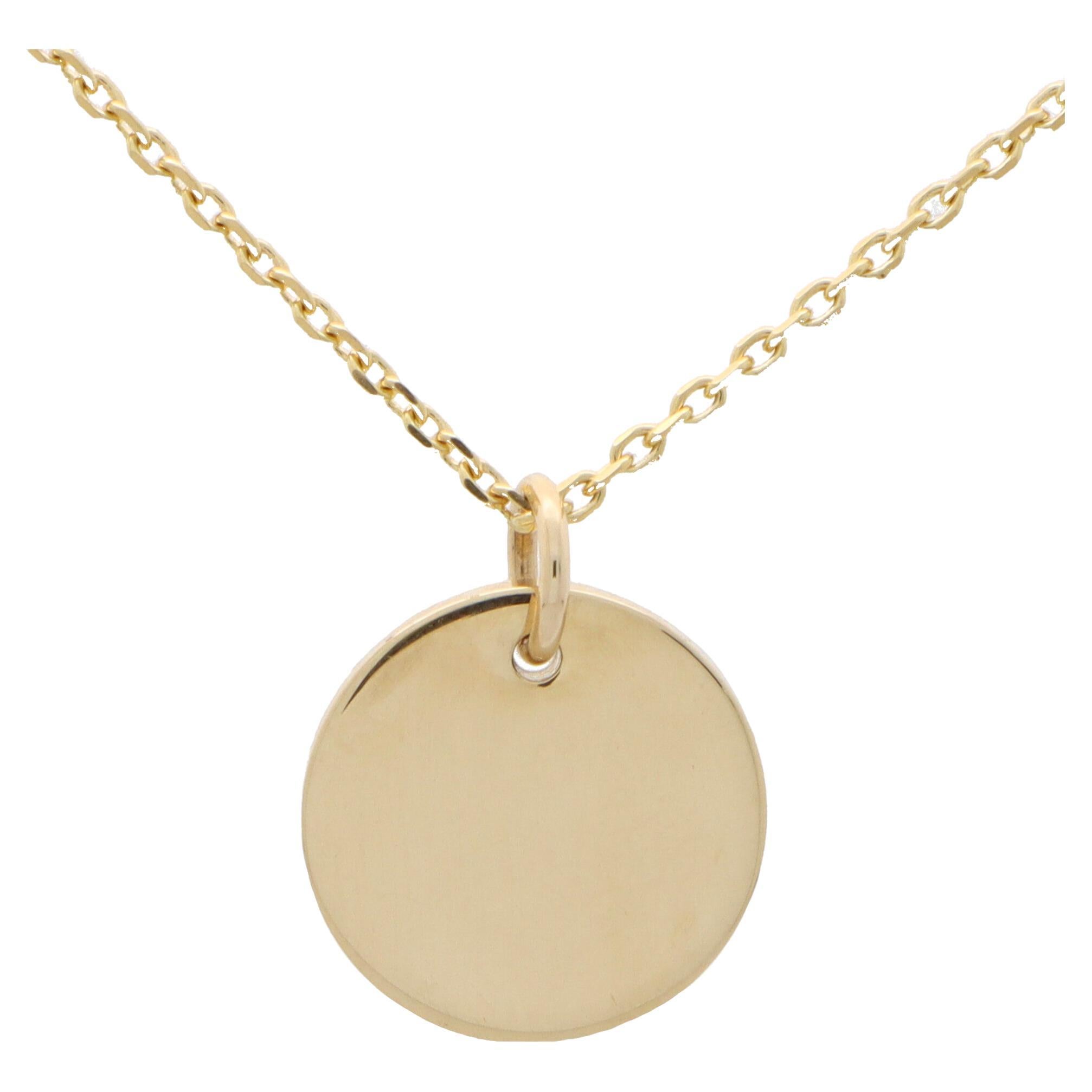 Solid 9k Yellow Gold Circular Disc Pendant / Cham For Sale