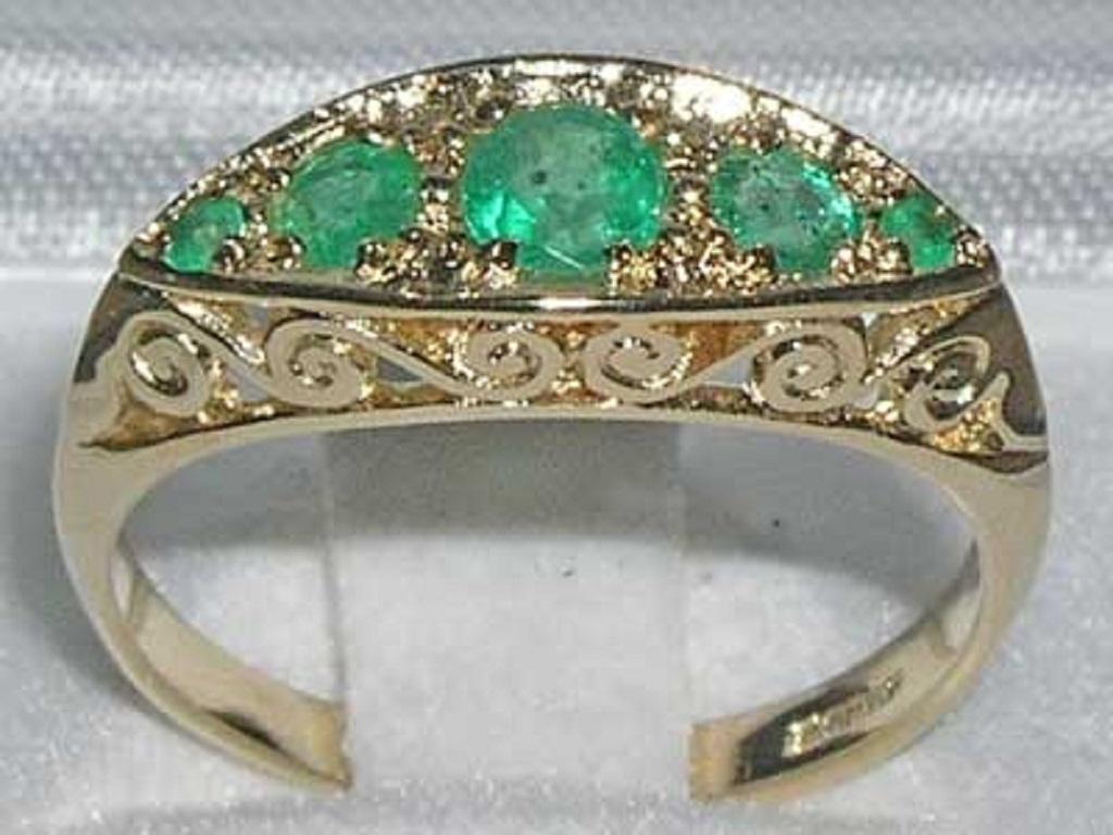 For Sale:  Solid 9K Yellow Gold Natural Emerald English Victorian Style Ring Customizable 2
