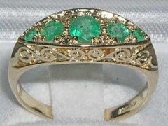 Solid 9K Yellow Gold Natural Emerald English Victorian Style Ring Customizable