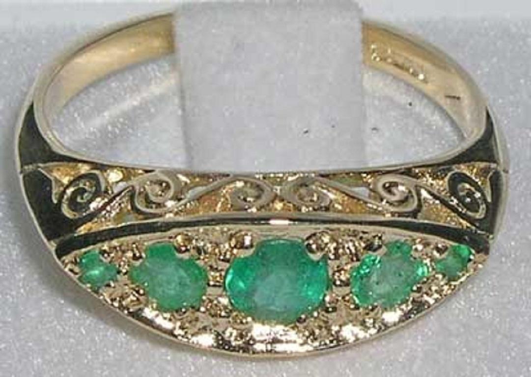 For Sale:  Solid 9K Yellow Gold Natural Emerald English Victorian Style Ring Customizable 4