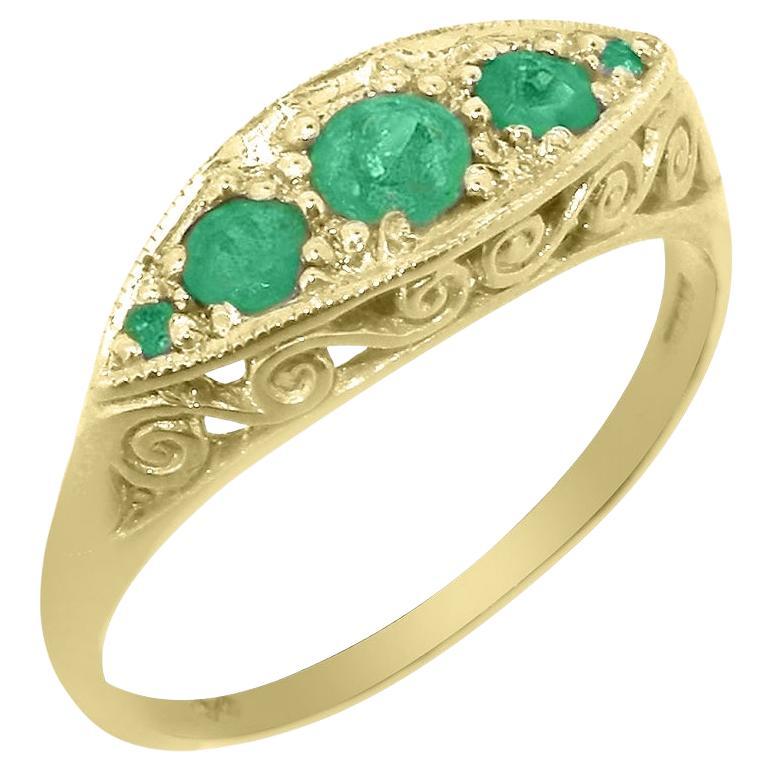 For Sale:  Solid 9K Yellow Gold Natural Emerald English Victorian Style Ring Customizable