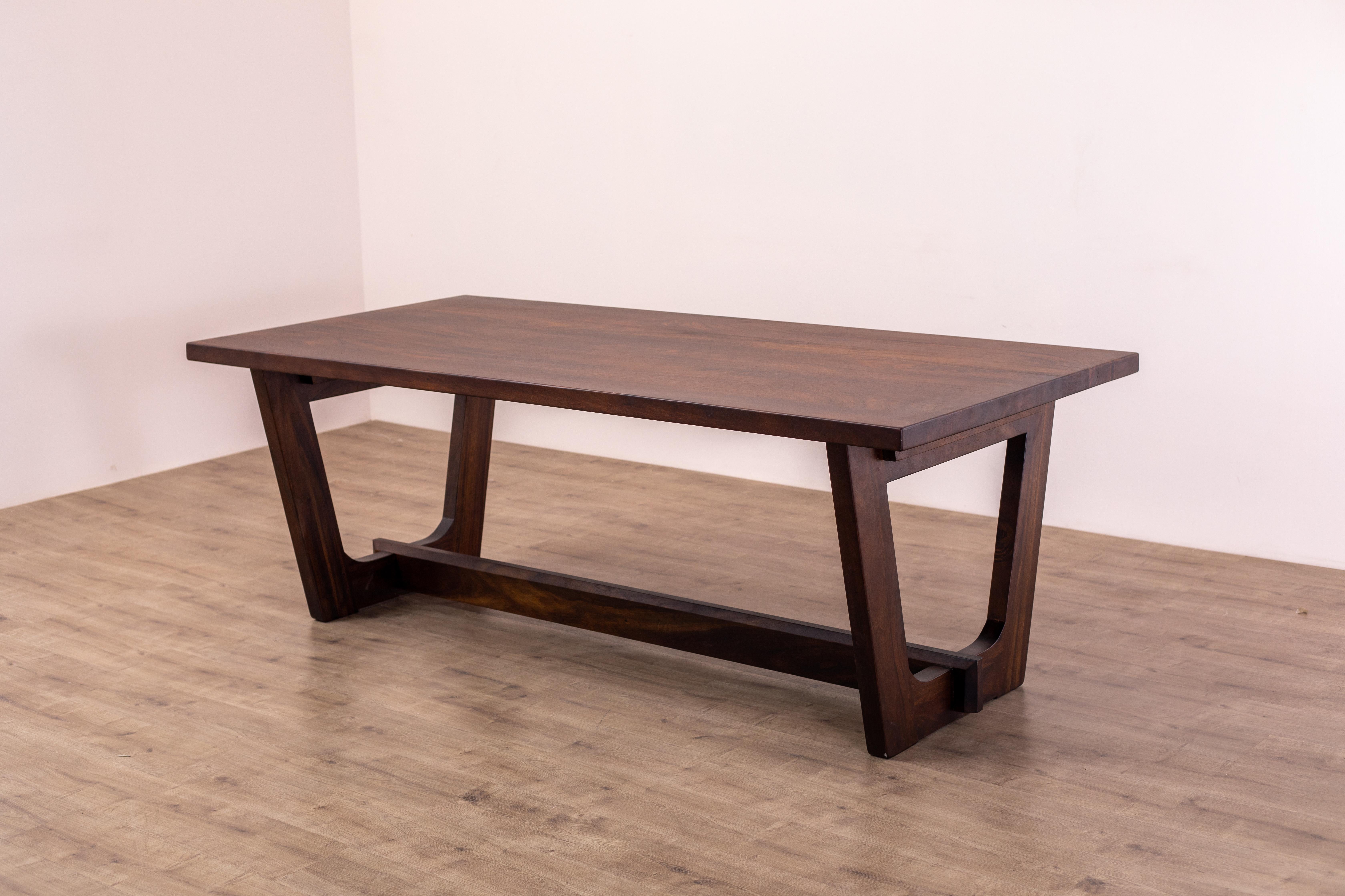 Asian Solid Acacia Hand Crafted Modern Trestle Dining Table For Sale