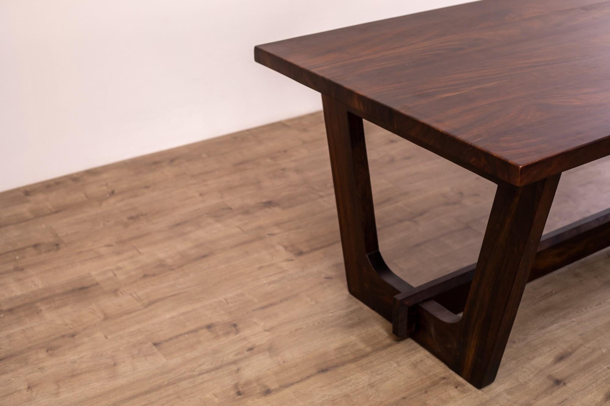 Solid Acacia Hand Crafted Modern Trestle Dining Table In New Condition For Sale In Boulder, CO