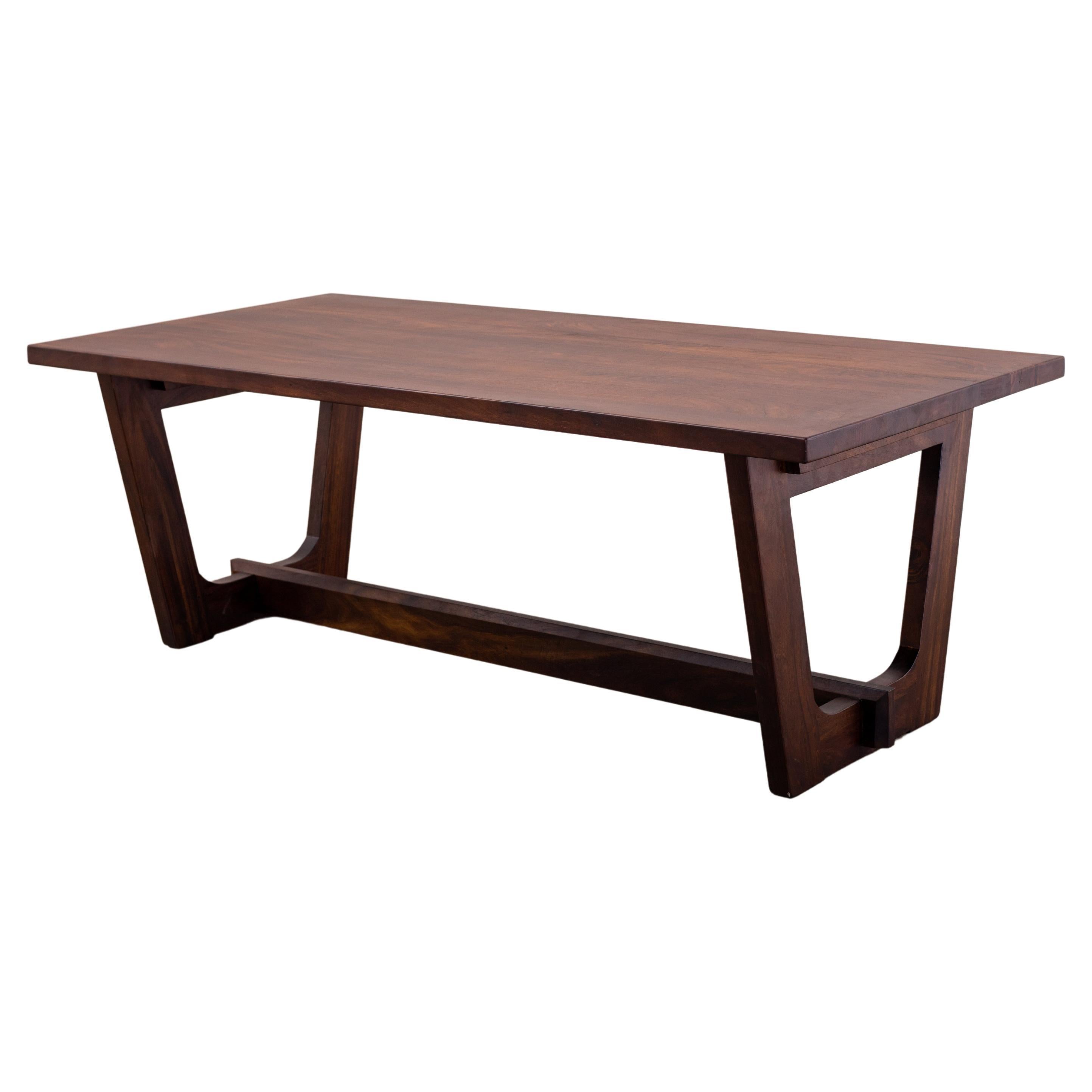 Solid Acacia Hand Crafted Modern Trestle Dining Table For Sale