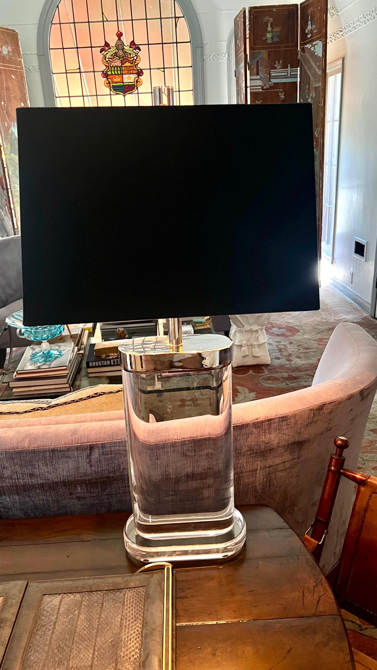 Solid Acrylic Lucite Table Lamp with Chrome Cap and Hardware after Karl Springer For Sale 6
