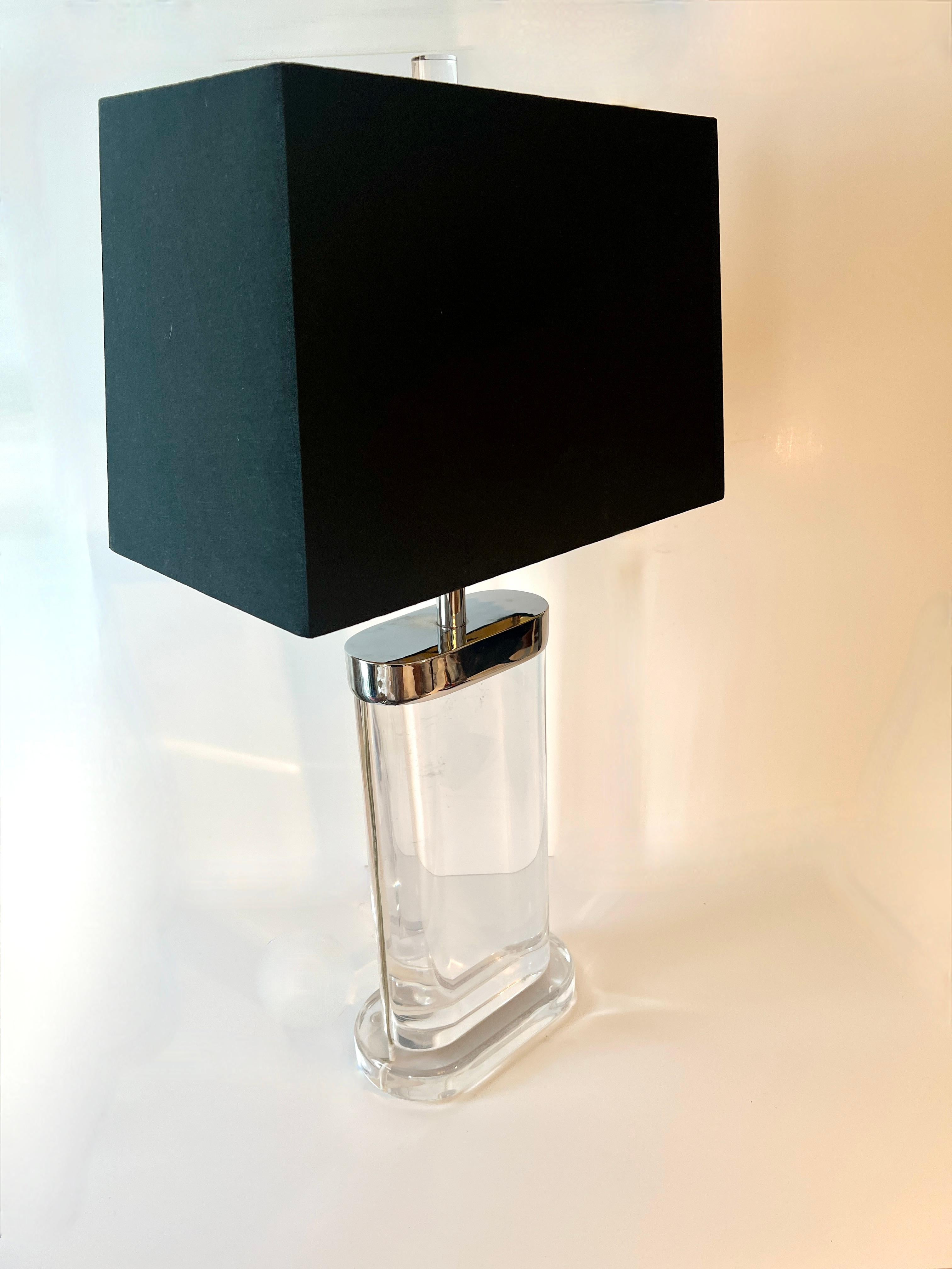 Solid Acrylic Lucite Table Lamp with Chrome Cap and Hardware after Karl Springer For Sale 7