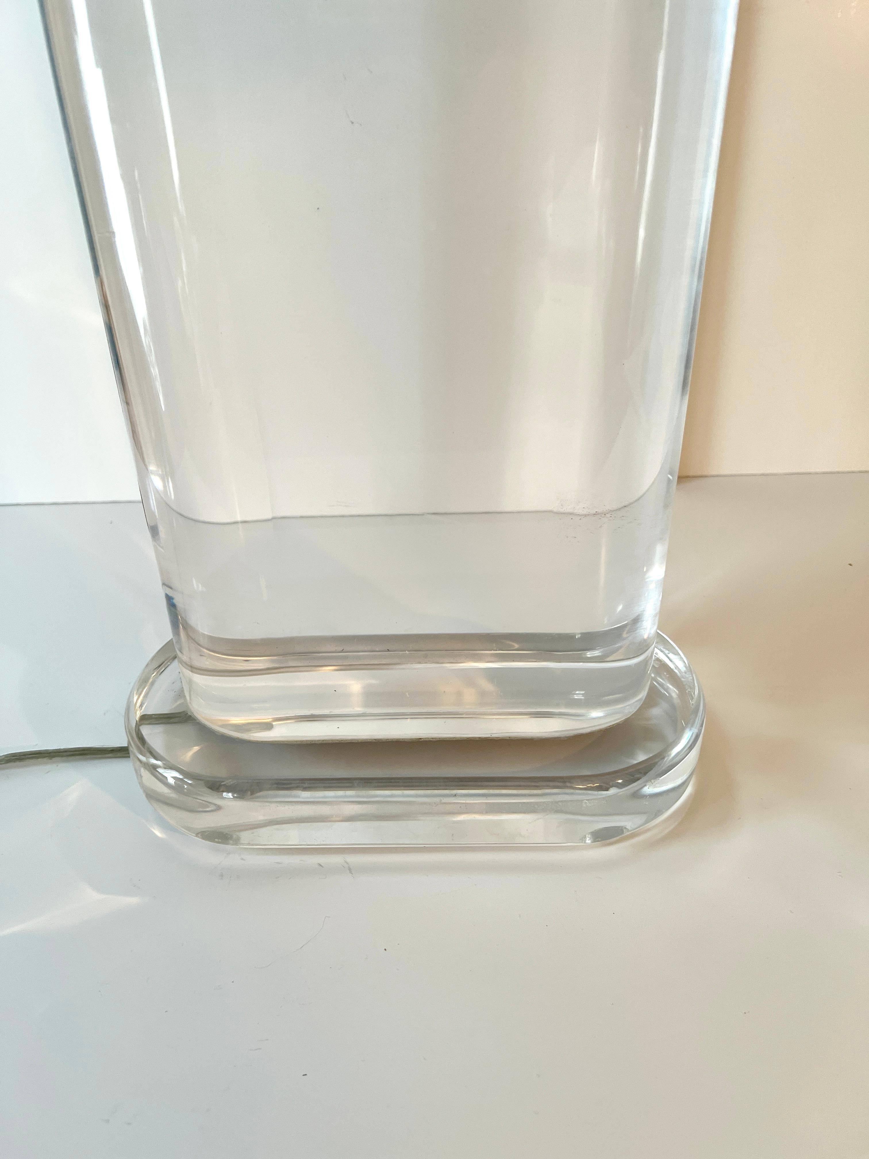 Mid-Century Modern Solid Acrylic Lucite Table Lamp with Chrome Cap and Hardware after Karl Springer For Sale
