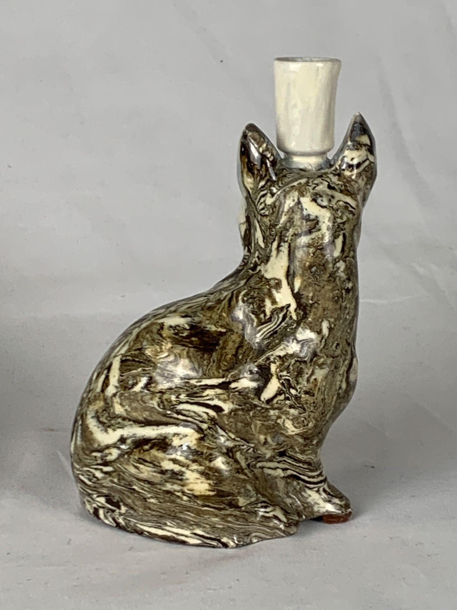 English Antique Agateware Saltglaze Cat, Staffordshire England, circa 1770 For Sale