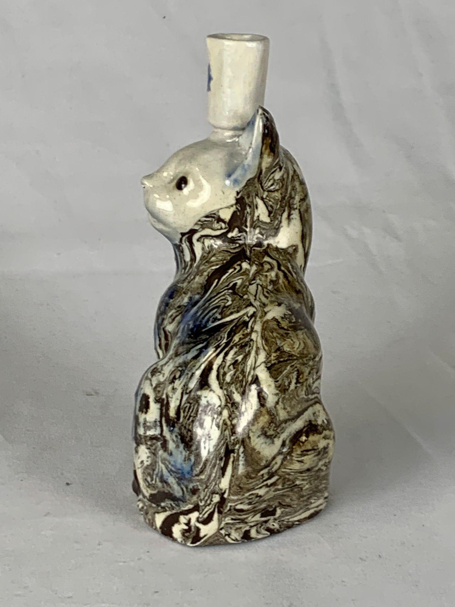 Molded Antique Agateware Saltglaze Cat, Staffordshire England, circa 1770 For Sale