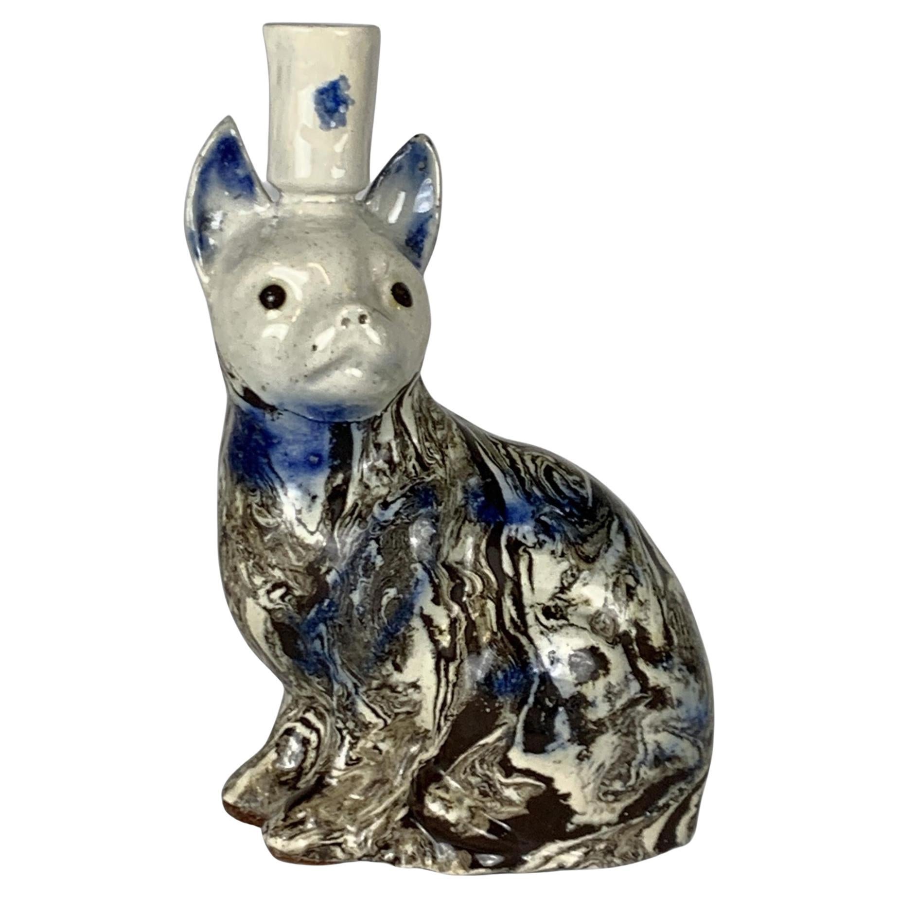 Antique Agateware Saltglaze Cat, Staffordshire England, circa 1770