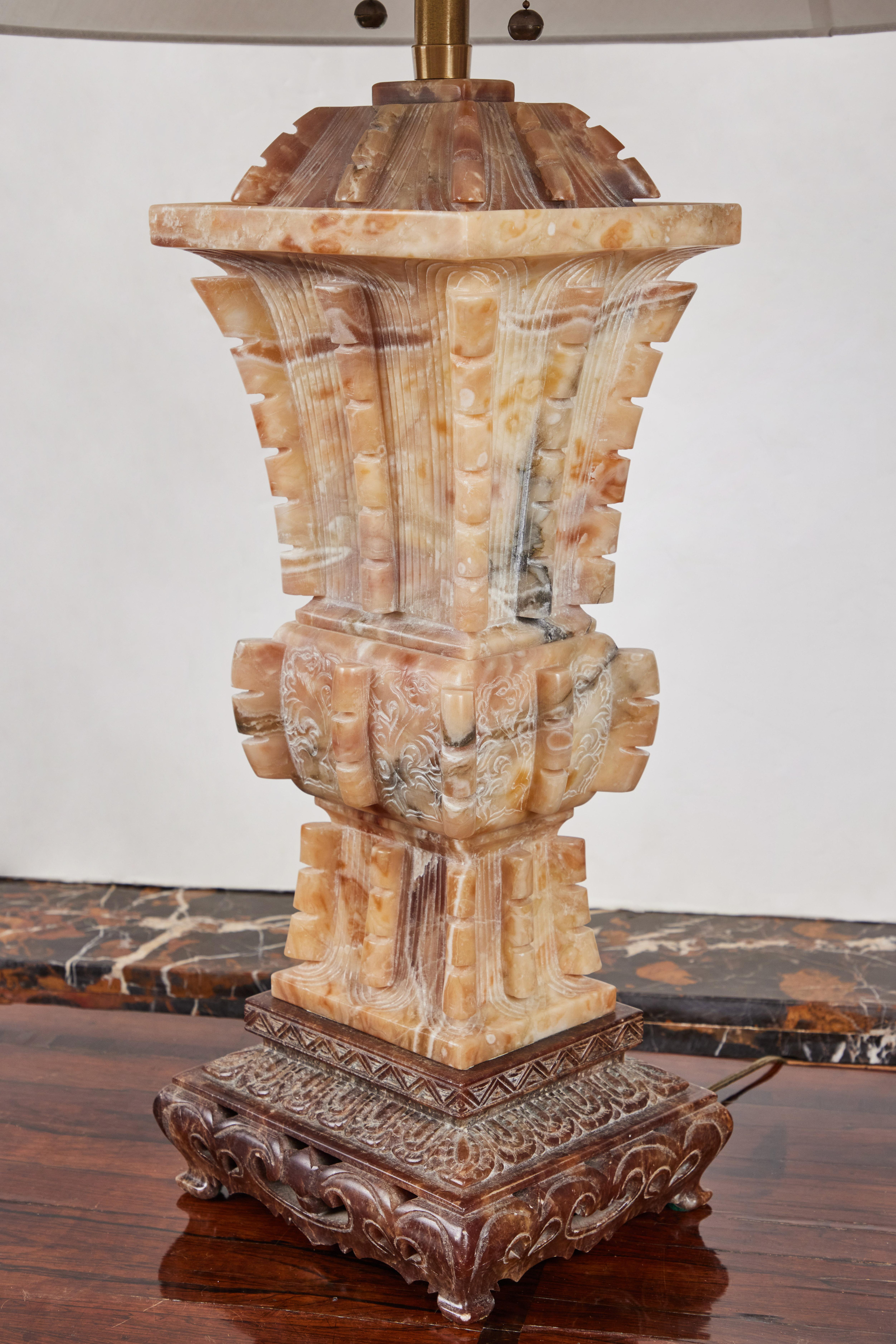 American Solid Alabaster Table Lamp For Sale