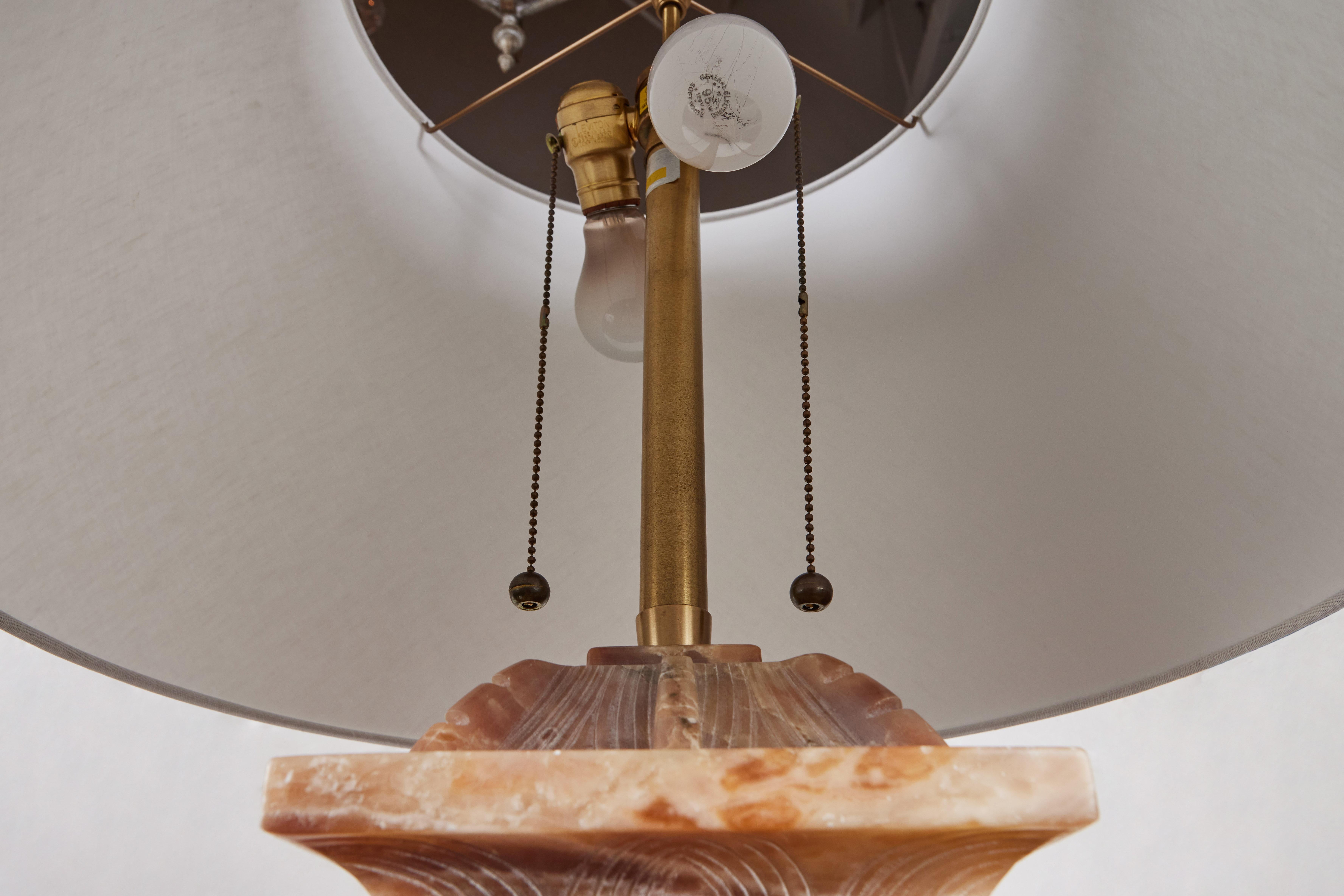 Carved Solid Alabaster Table Lamp For Sale