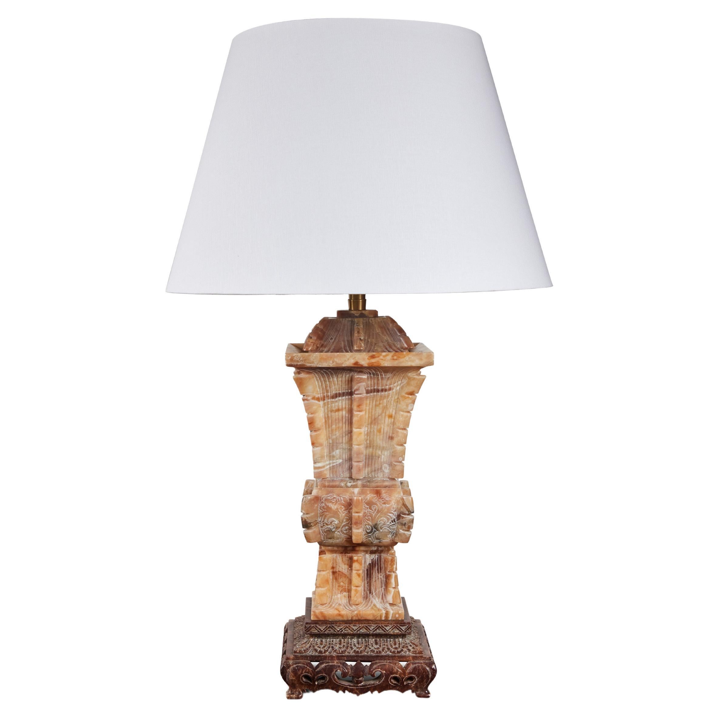 Solid Alabaster Table Lamp For Sale