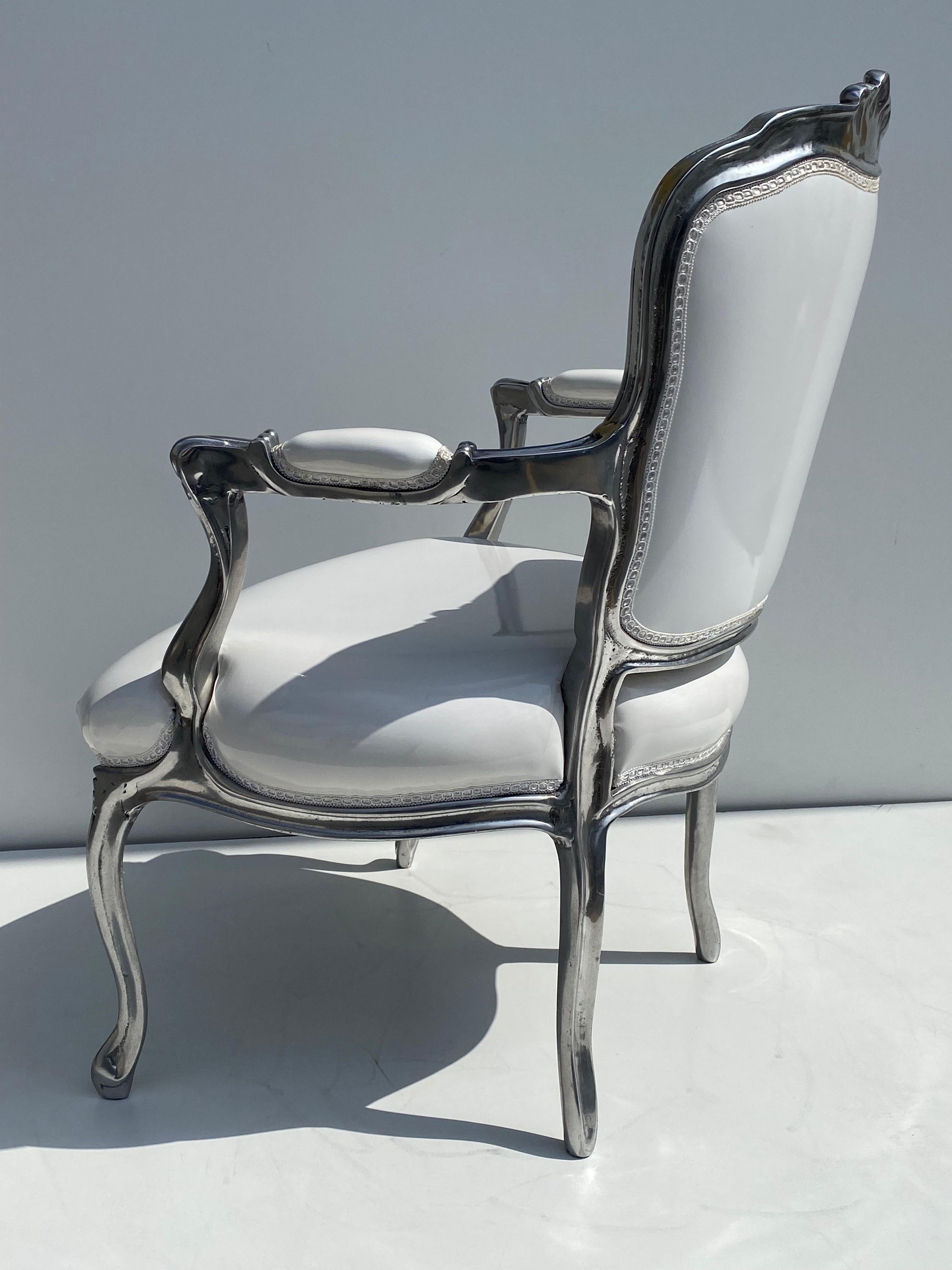 Solid Aluminum Bergere Chair in White Vinyl In Good Condition In North Hollywood, CA