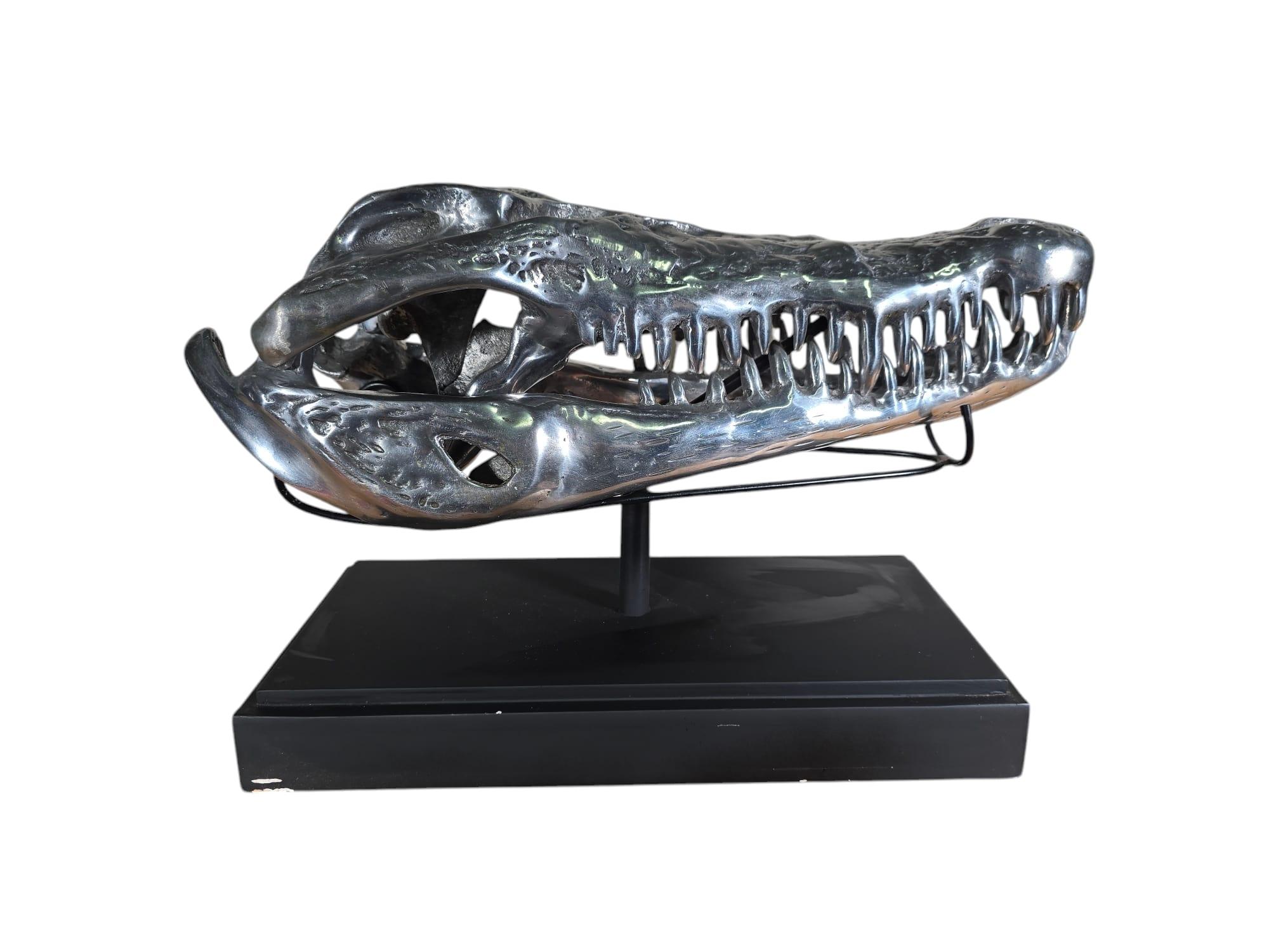 Solid Aluminum Crocodile Head Sculpture For Sale 7