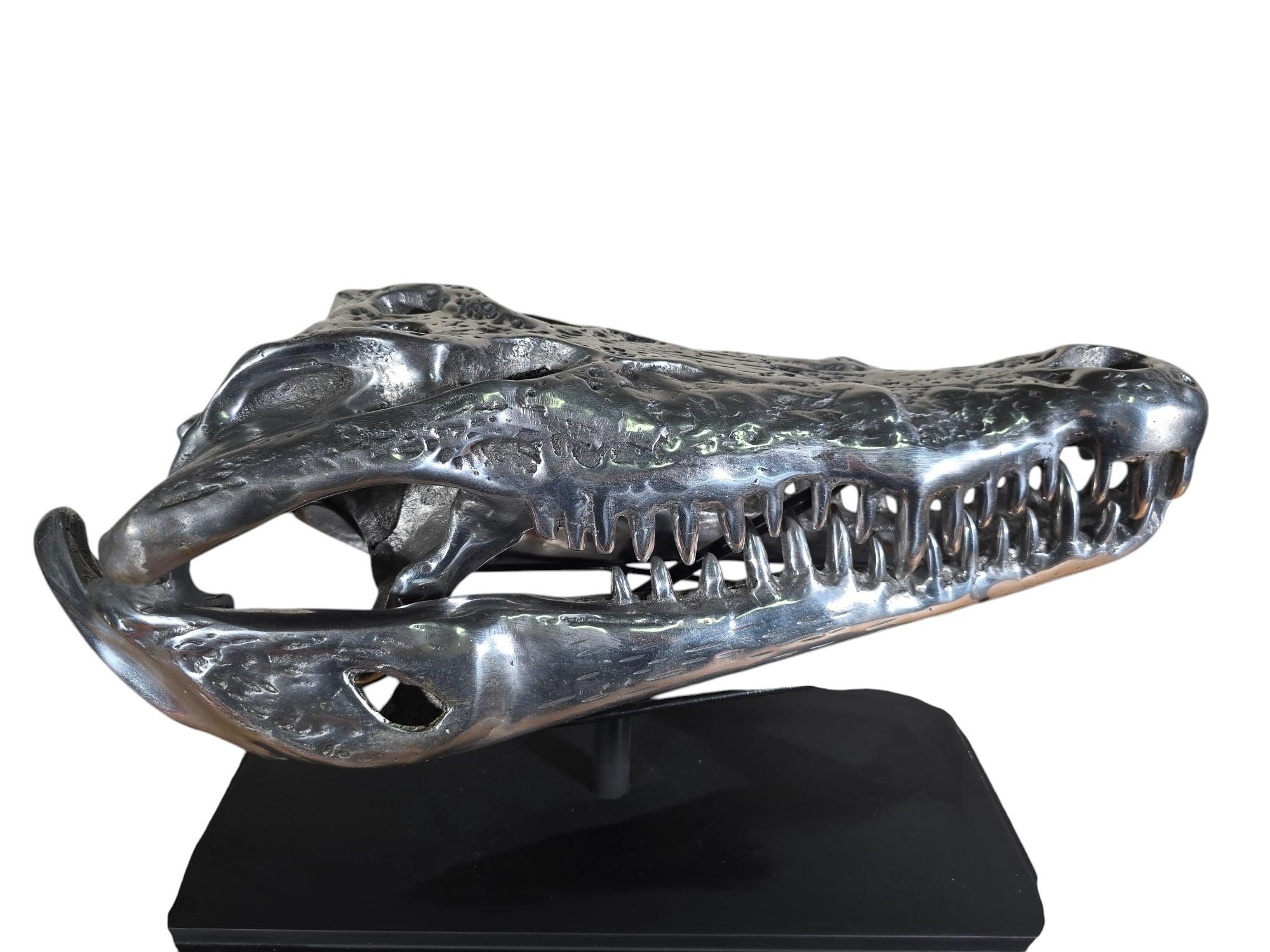 Solid Aluminum Crocodile Head Sculpture For Sale 8