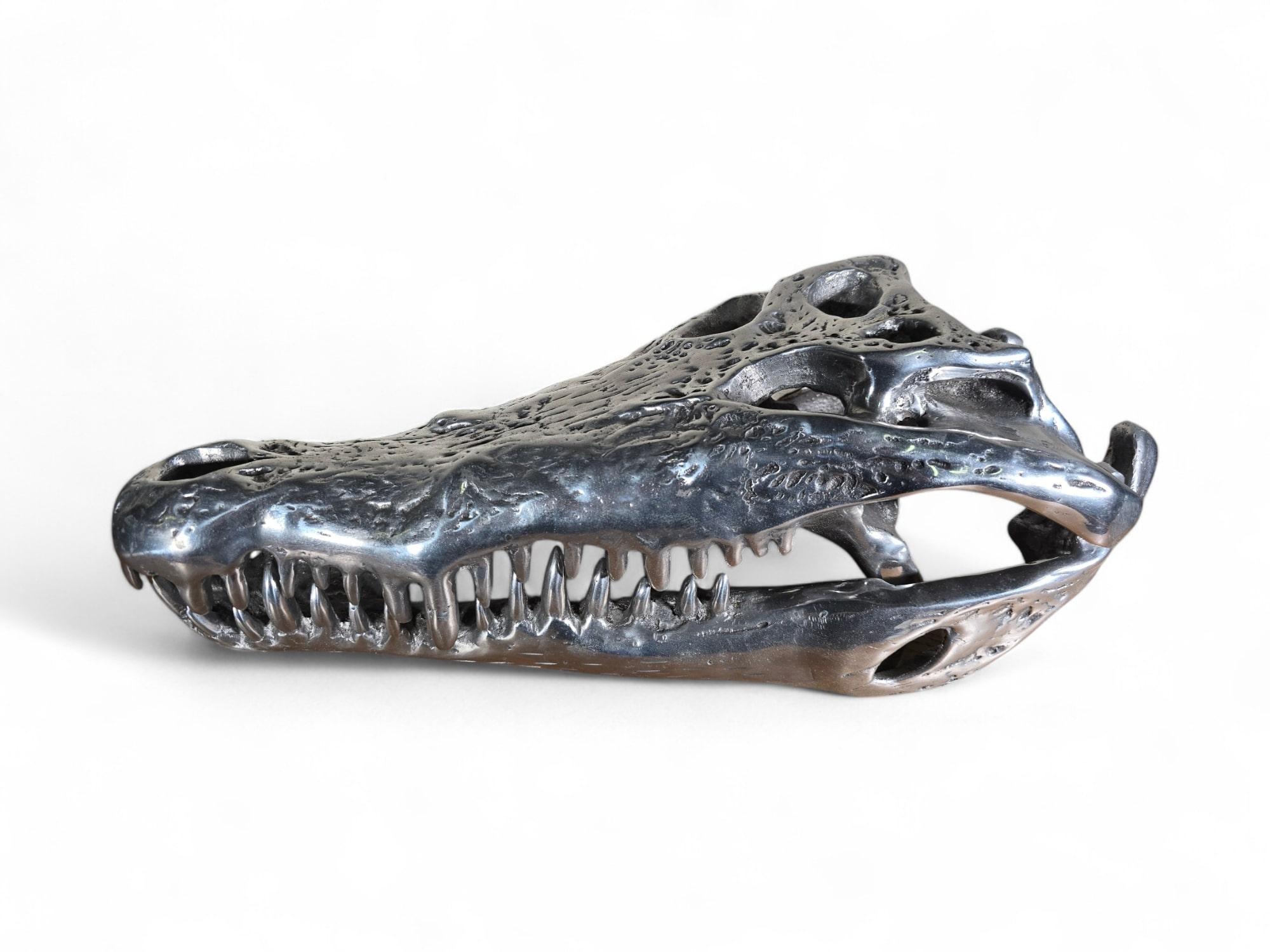 Solid Aluminum Crocodile Head Sculpture In Good Condition For Sale In Madrid, ES