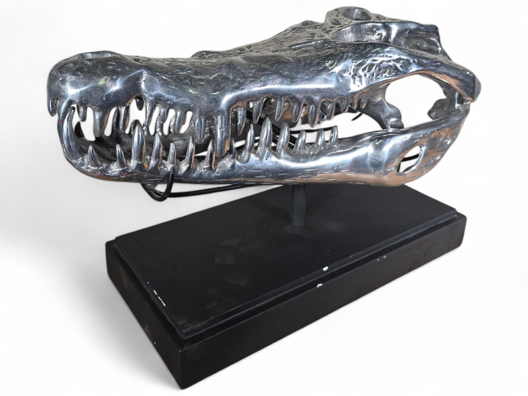 Late 20th Century Solid Aluminum Crocodile Head Sculpture For Sale