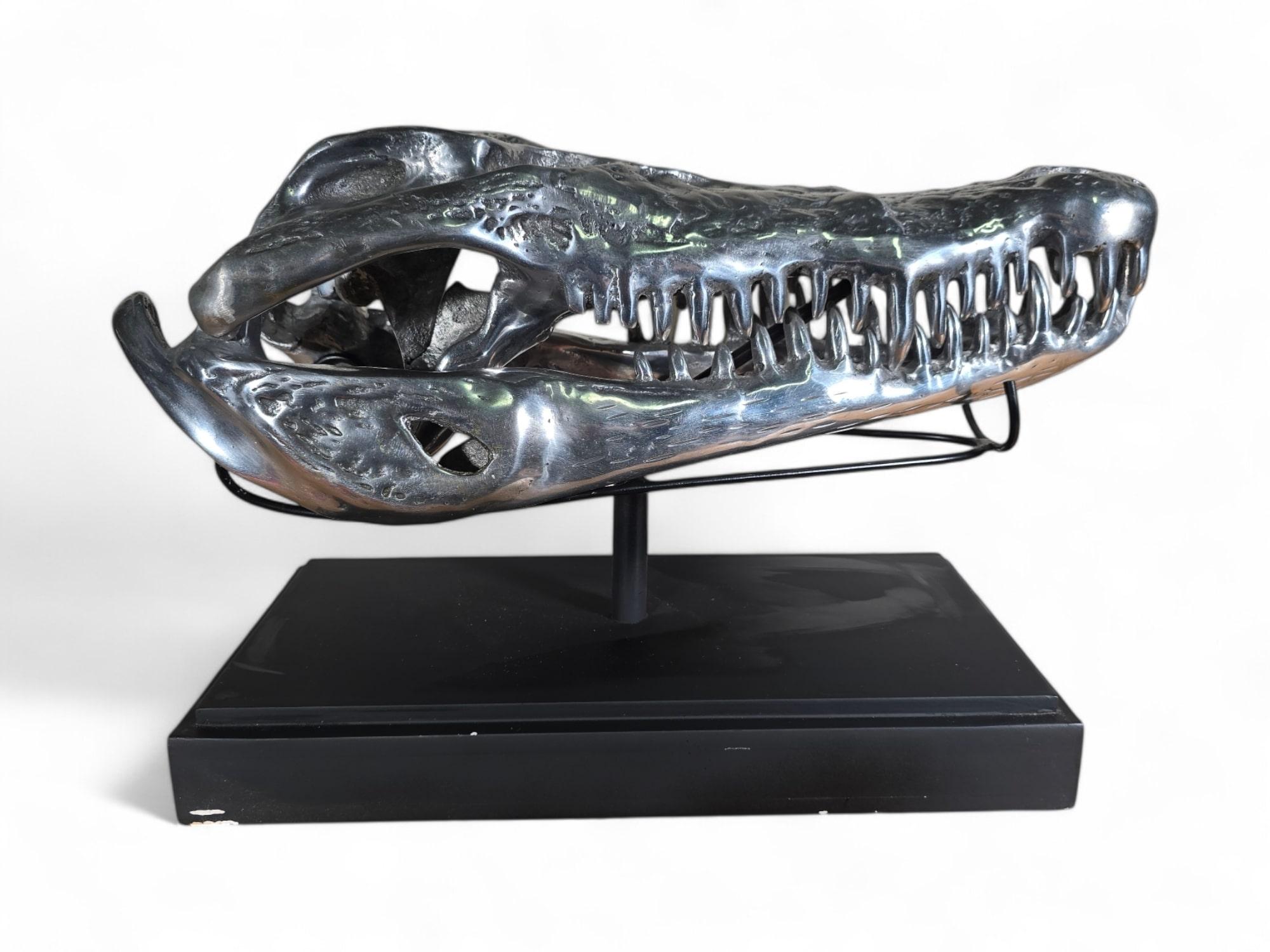 Solid Aluminum Crocodile Head Sculpture For Sale 1
