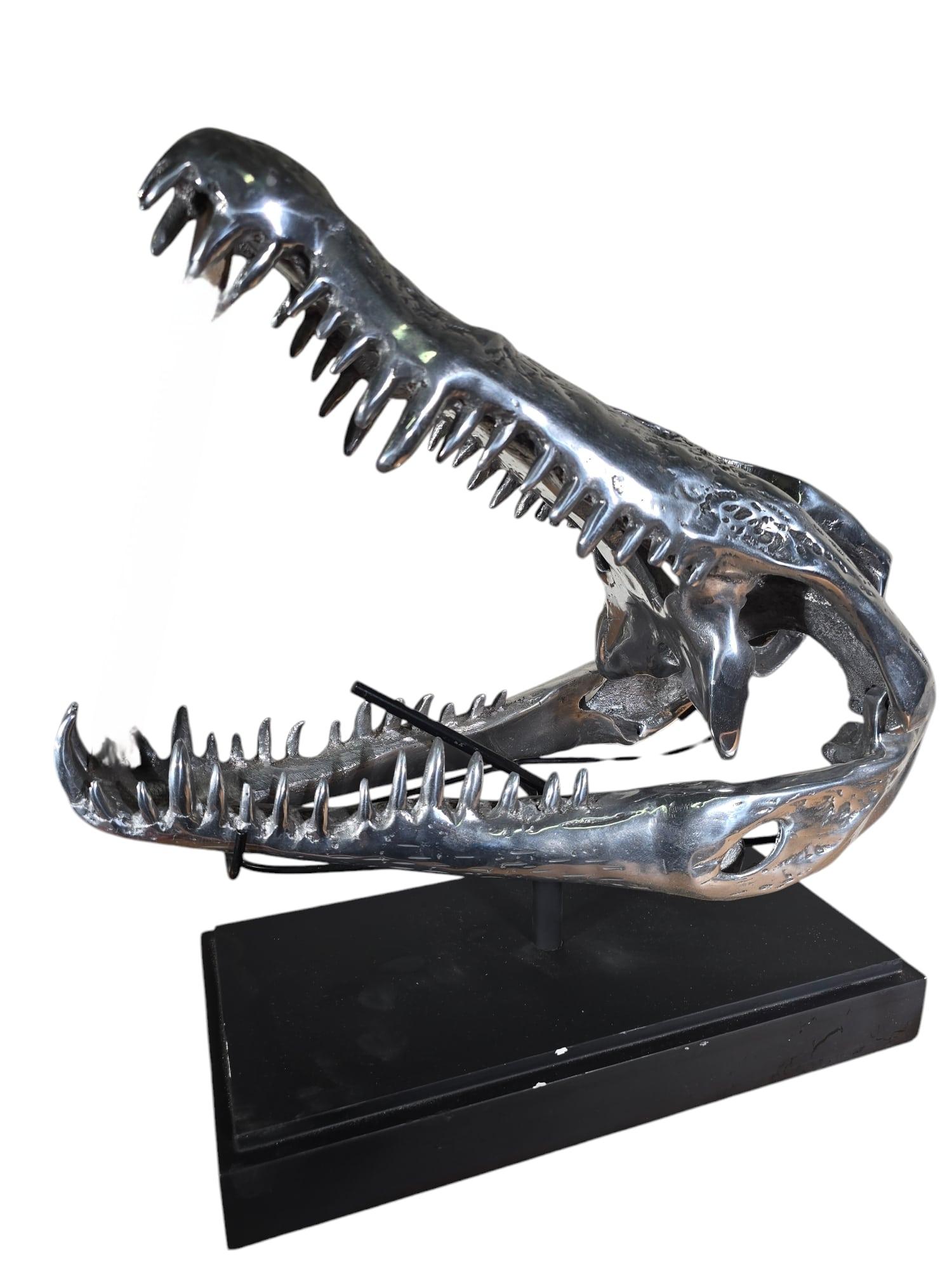 Solid Aluminum Crocodile Head Sculpture For Sale 2