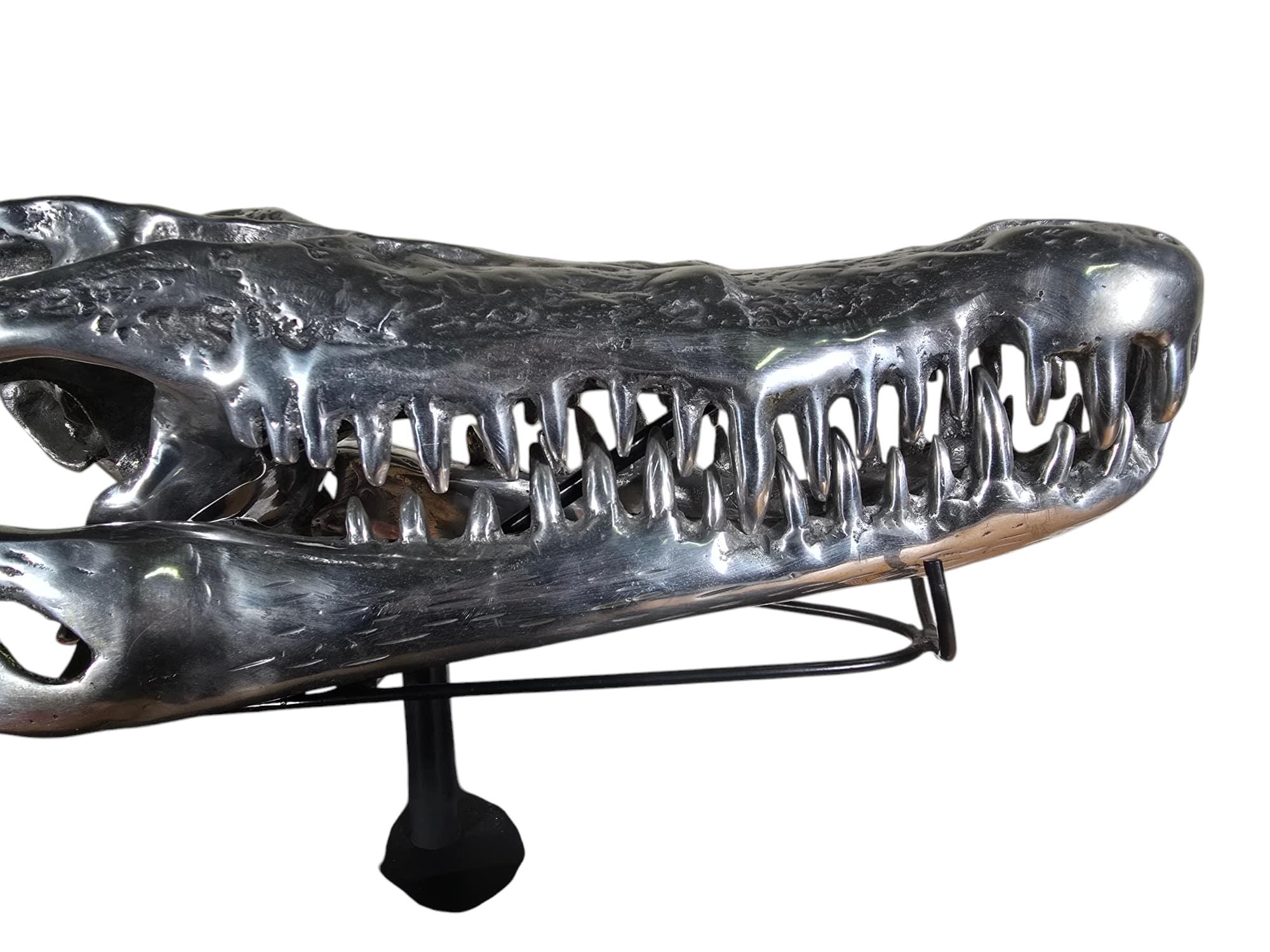 Solid Aluminum Crocodile Head Sculpture For Sale 3