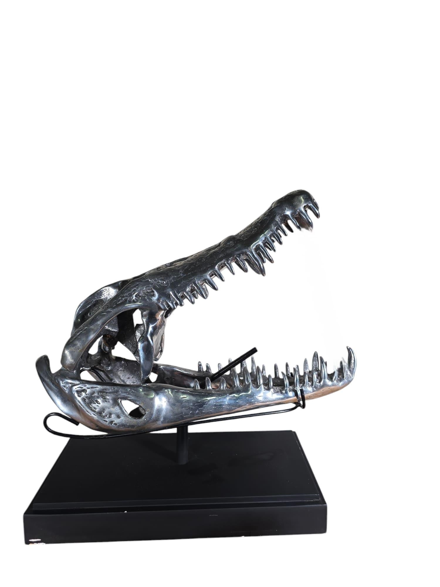 Solid Aluminum Crocodile Head Sculpture For Sale 4