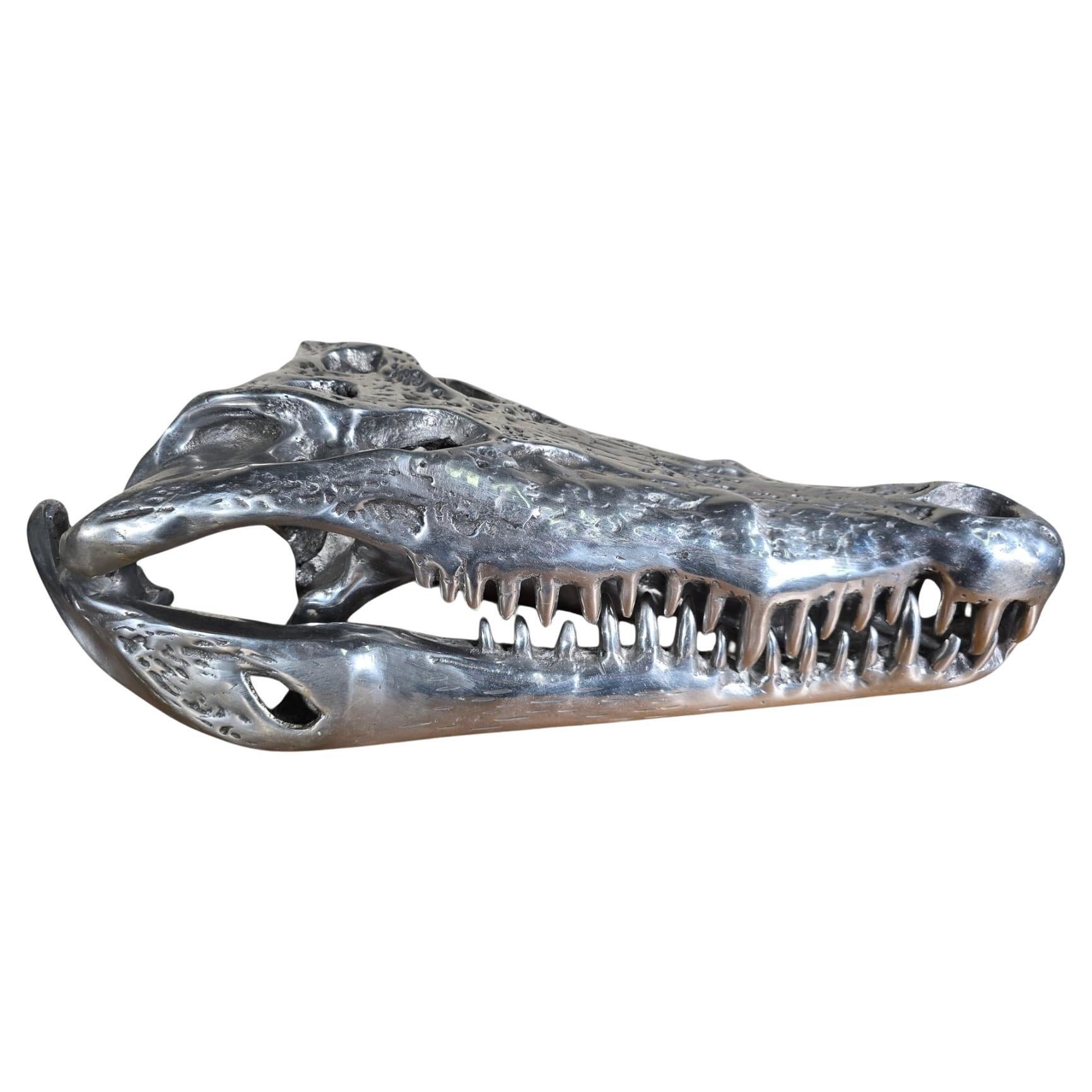 Solid Aluminum Crocodile Head Sculpture For Sale