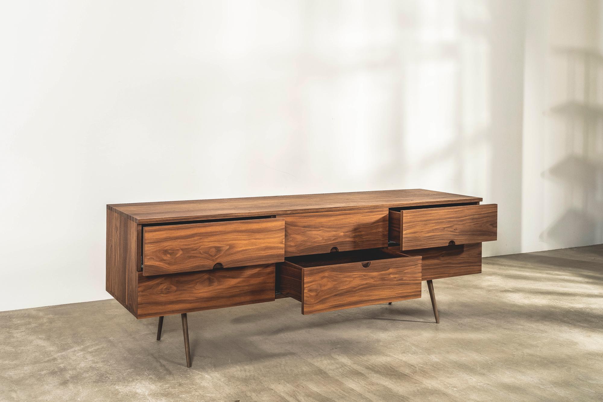 American Black Walnut Sideboard with Brass Underframe by Benchmark For Sale 2