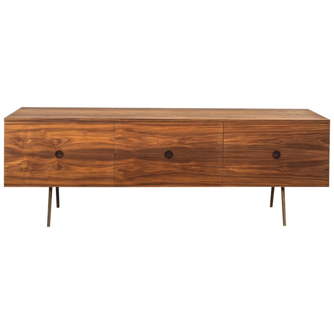 American Black Walnut Sideboard with Brass Underframe by Benchmark For Sale