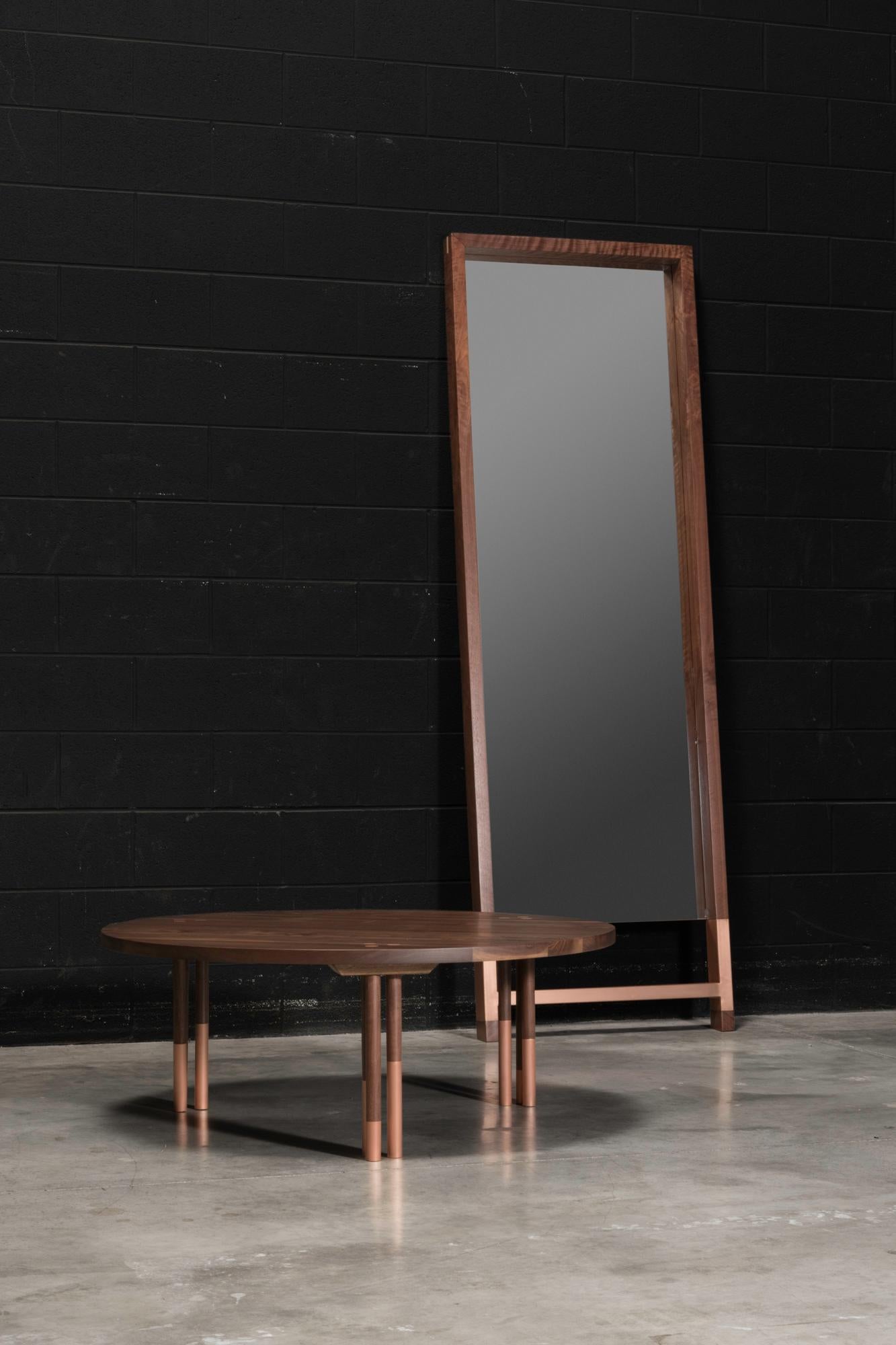 Contemporary American Walnut Standing Mirror with Copper Inlay 