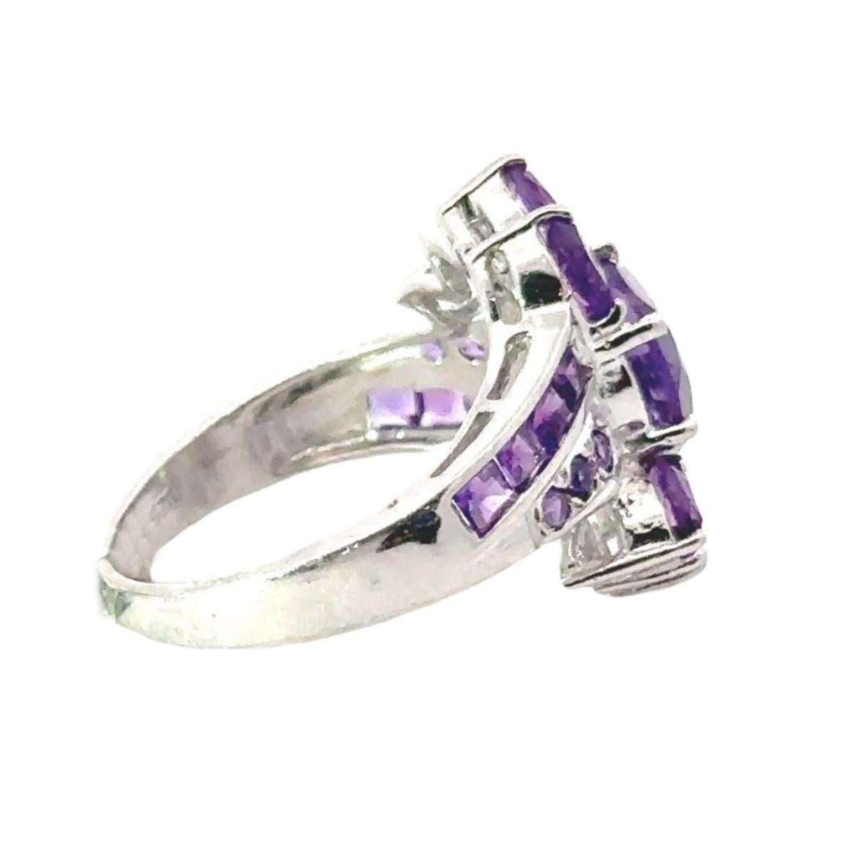 For Sale:  Solid Amethyst Birthstone Cocktail Ring for Wedding Gift Set in Sterlng Silver 4