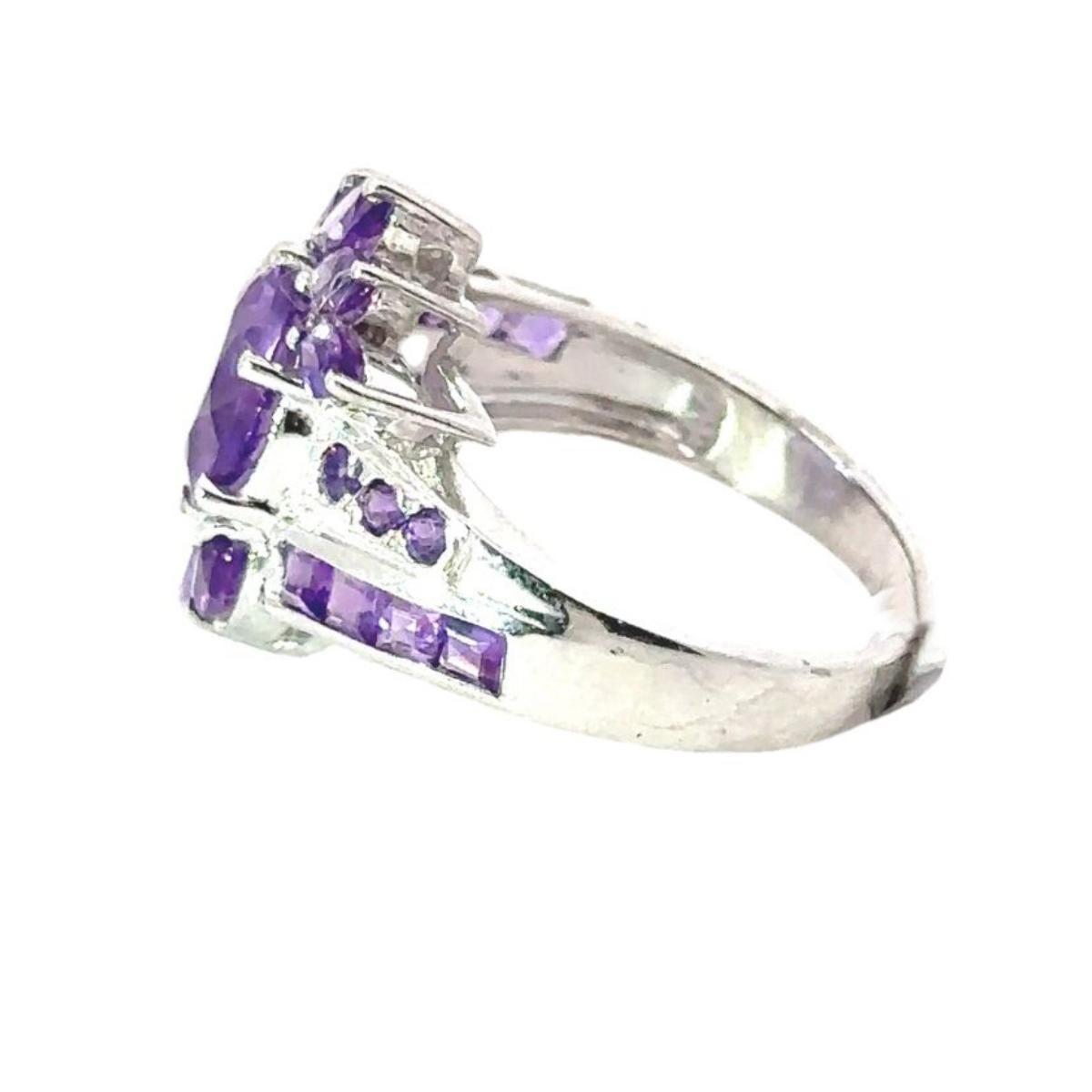 For Sale:  Solid Amethyst Birthstone Cocktail Ring for Wedding Gift Set in Sterlng Silver 5