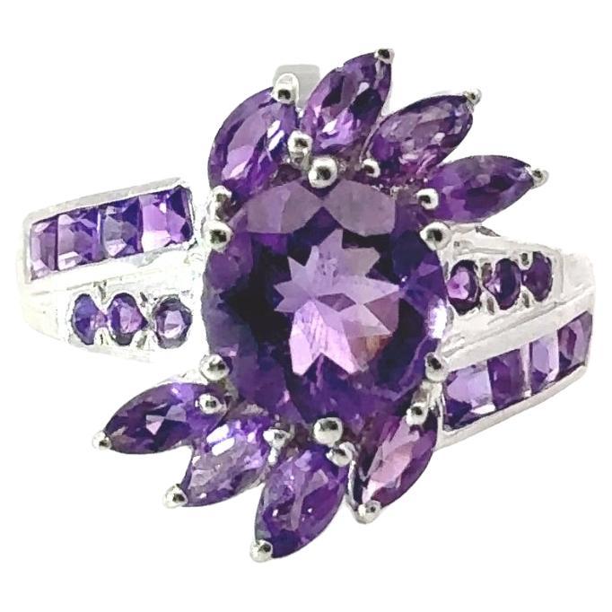 For Sale:  Solid Amethyst Birthstone Cocktail Ring for Wedding Gift Set in Sterlng Silver
