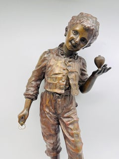 Solid antique bronze figure signed Charles Anfrie "Elle ronfle" Top Player, 1890