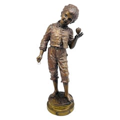 Solid antique bronze figure signed Charles Anfrie "Elle ronfle" Top Player, 1890