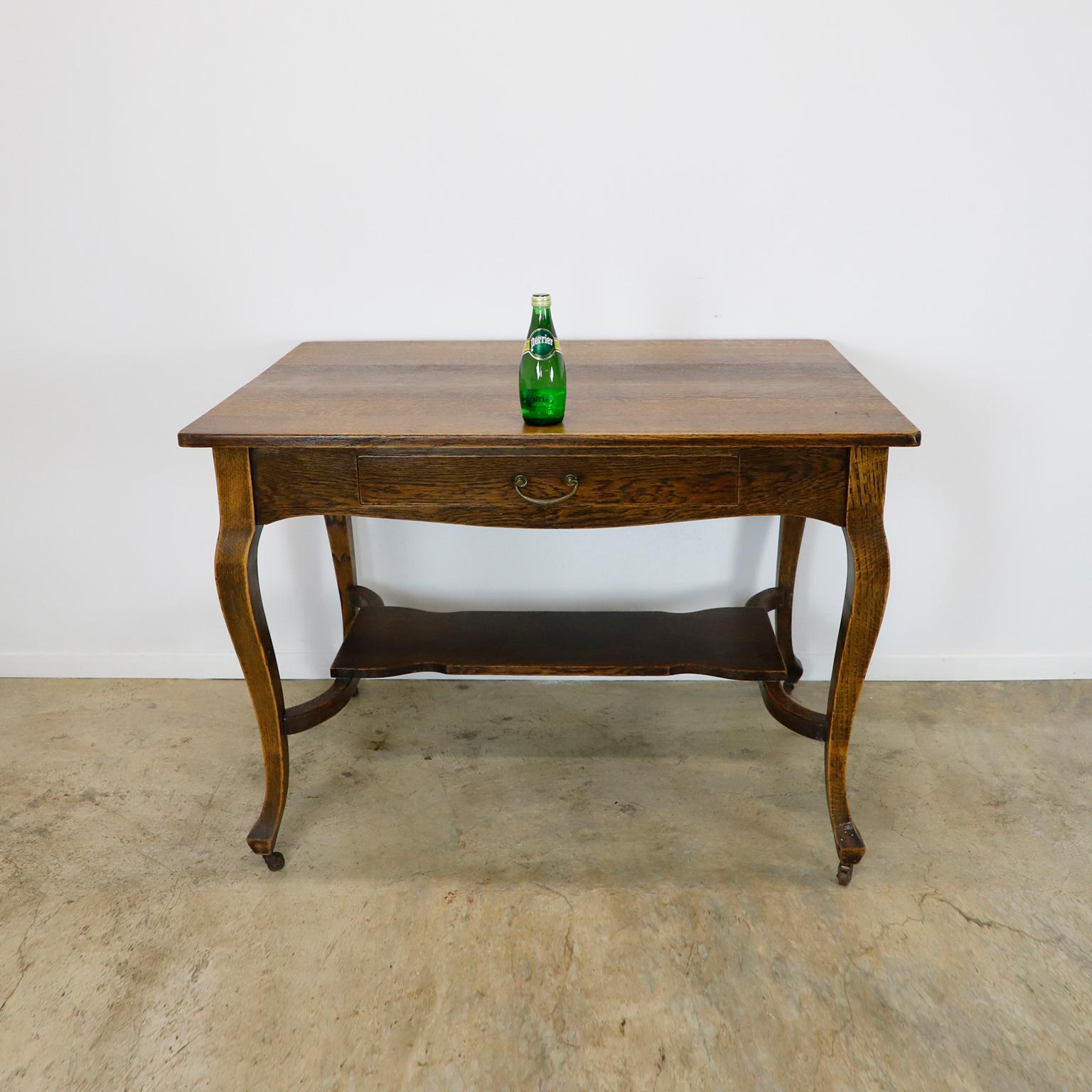 Early 20th Century Solid Antique Oak Writing Table, circa 1920 For Sale