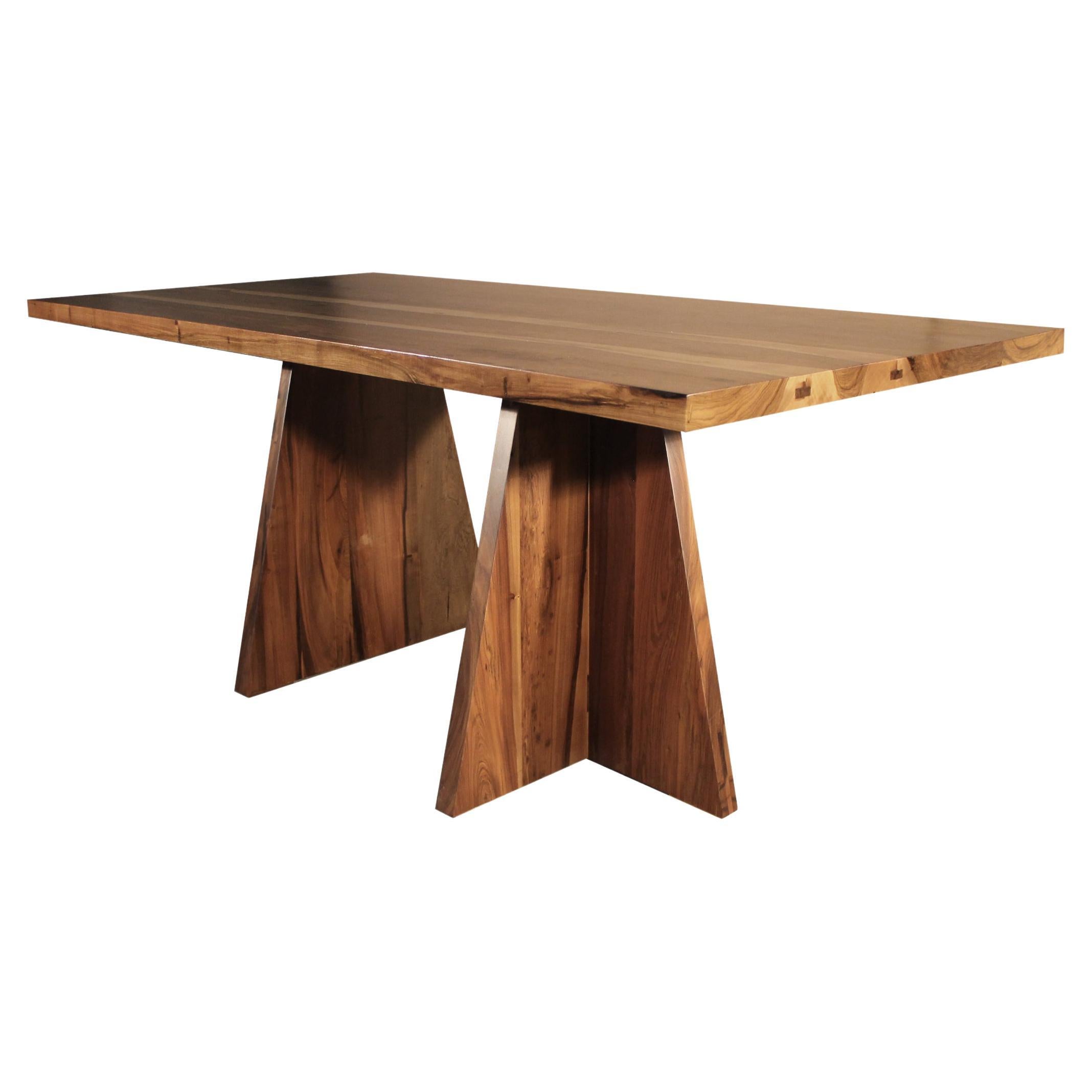 Table Luca à deux piédestaux en bois de rose argentin massif de Costantini, en stock