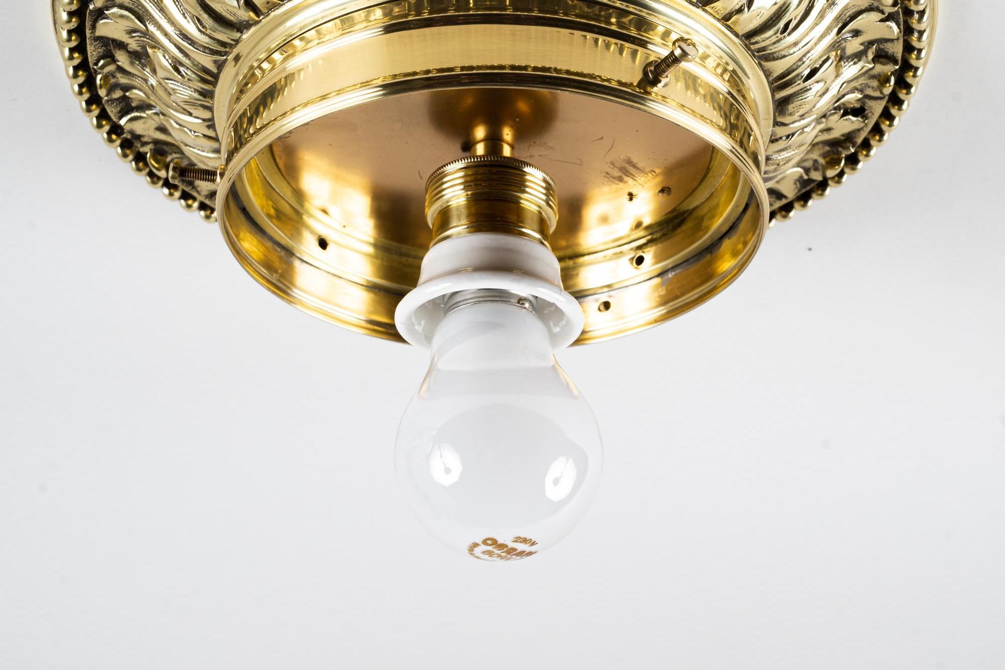 Early 20th Century Solid Art Deco Ceiling Lamp with Original Glass Shade Vienna around 1920s For Sale