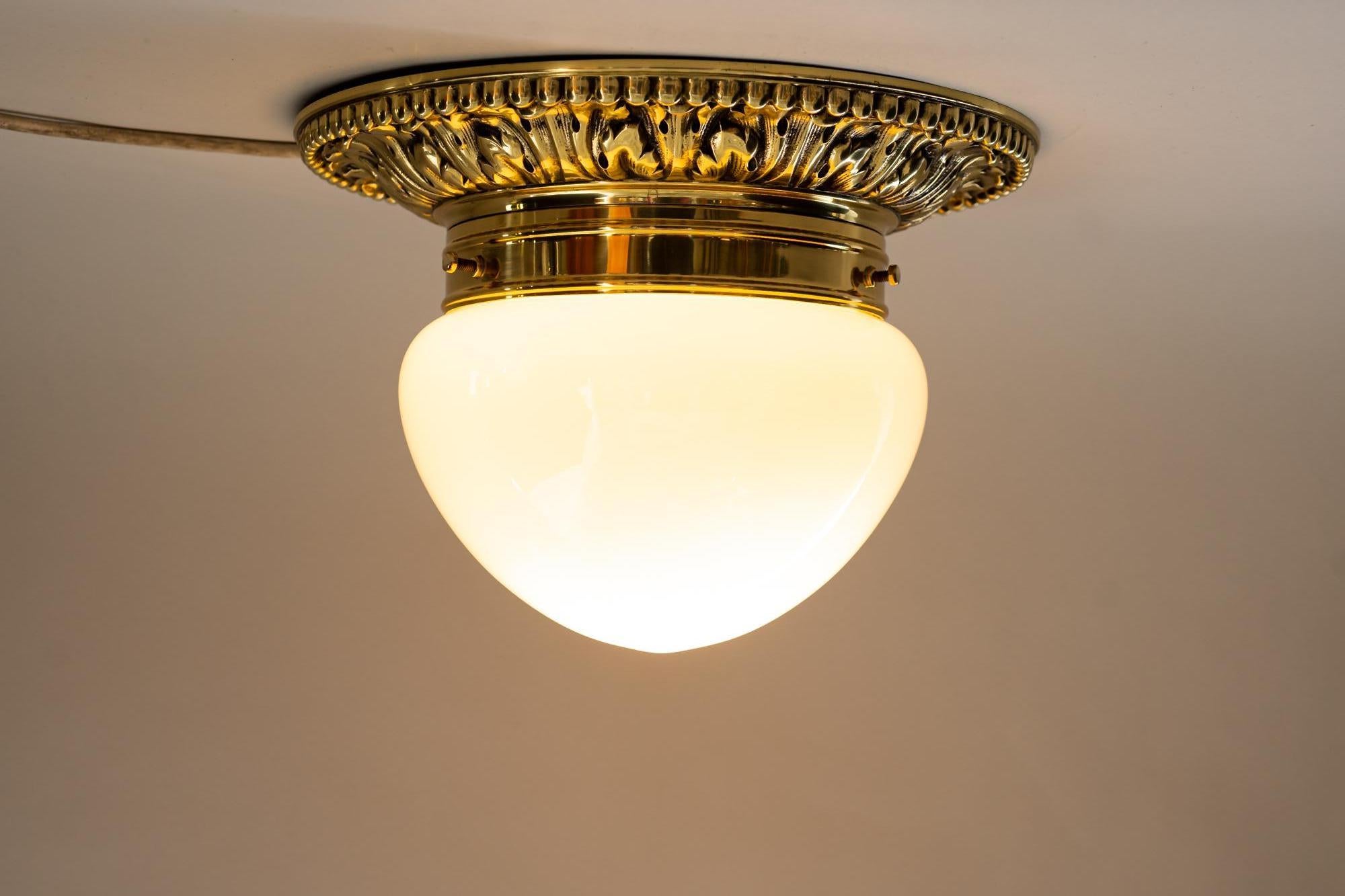 Solid Art Deco Ceiling Lamp with Original Glass Shade Vienna around 1920s For Sale 1