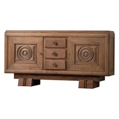 Solid Art Deco Oak Sideboard, Charles Dudouyt, France, 1940s
