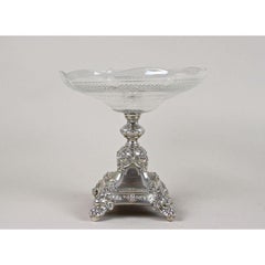 Centro de mesa de plata maciza Art Nouveau con cuenco de cristal, Austria, circa 1900