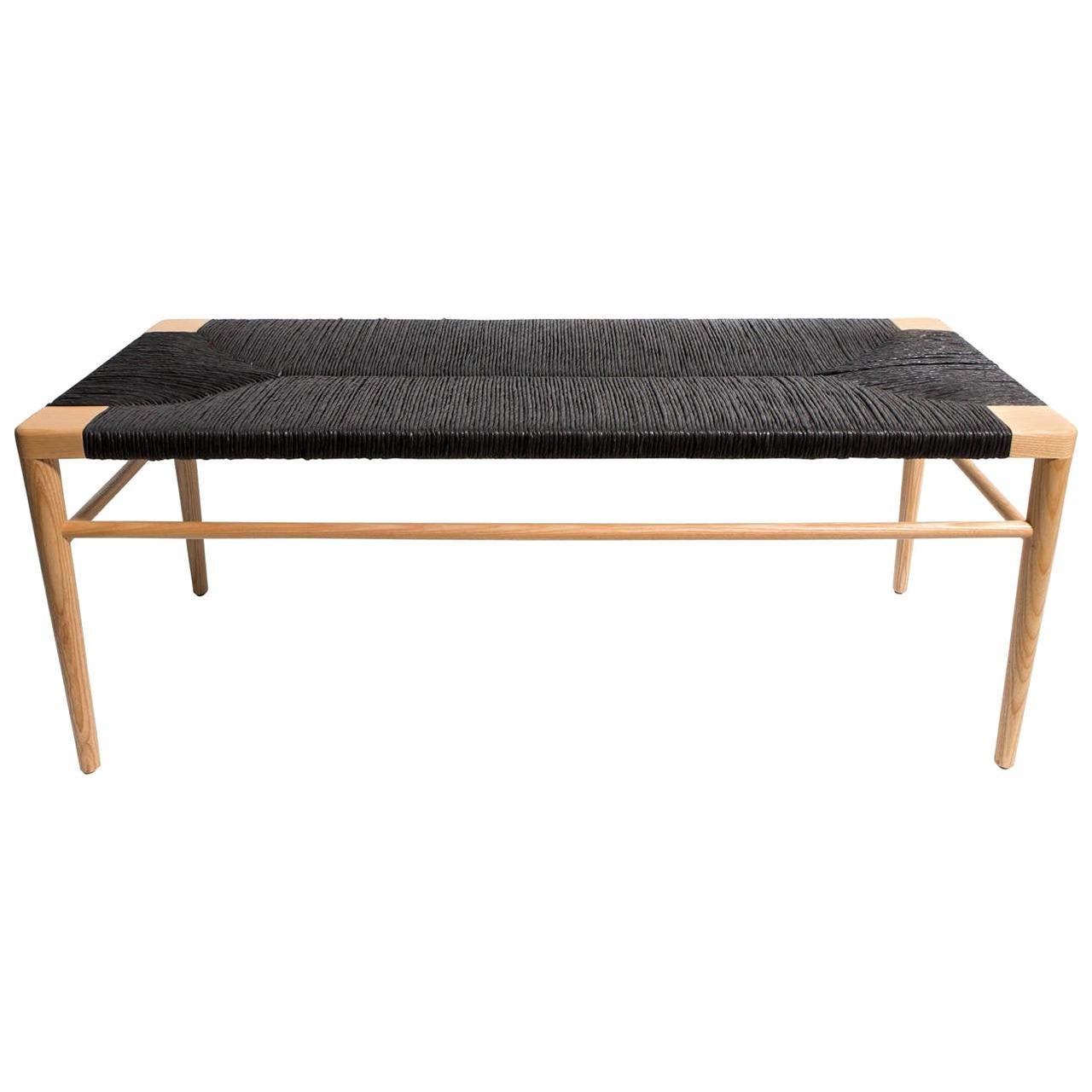 60" Solid Ash and Black Rush Bench by Smilow Furniture
