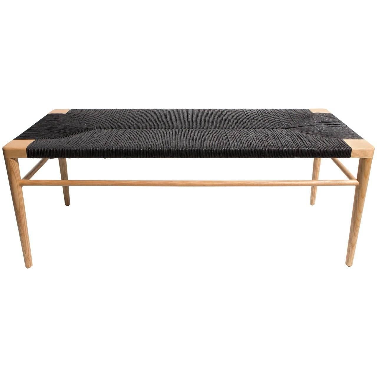 Solid Ash and Black Rush 60" Bench by Smilow Furniture